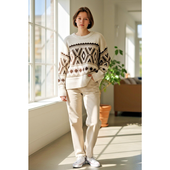 Old Navy Sweater Southwestern Tribal Womens XL Chunky Cozy Fisherman Lebowski - Picture 2 of 14